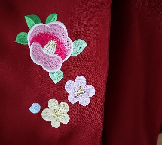 卒業式袴単品レンタル[刺繍]エンジに椿刺繍[身長148-152cm]No.853